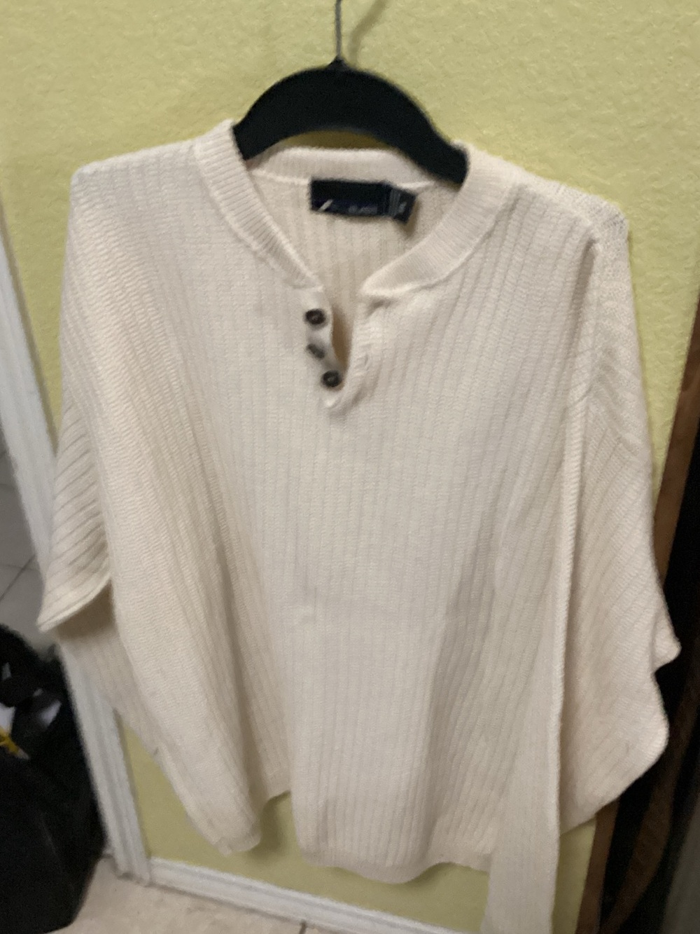 bill blass Cream Ribbed Henley Sweater